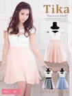 /【Tika ティカ】胸開きデザインバイカラーチュールフレアミニドレス