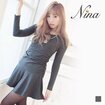 /【Nina ニーナ】Vネックサイドギャザーカジュアルフレアミニワンピース