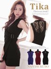 /【Tika ティカ】カシュクールデザイン透けレースタイトミニドレス