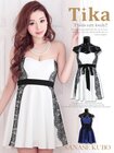 /【Tika ティカ】サイドレースウエストリボンベアフレアミニドレス