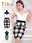 /【Tika ティカ】ブロックチェックオフショルタイトぺプラムミニドレス