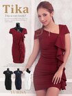 /【Tika ティカ】アシンメトリーネックサイドフリルタイトミニドレス